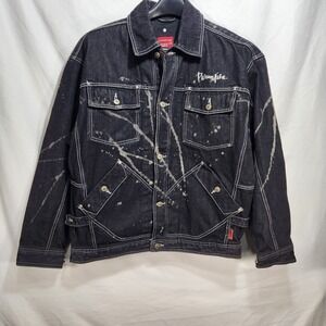 Vintage Platinum FUBU Mens Black Acid Splash Denim Jacket‎ Size L